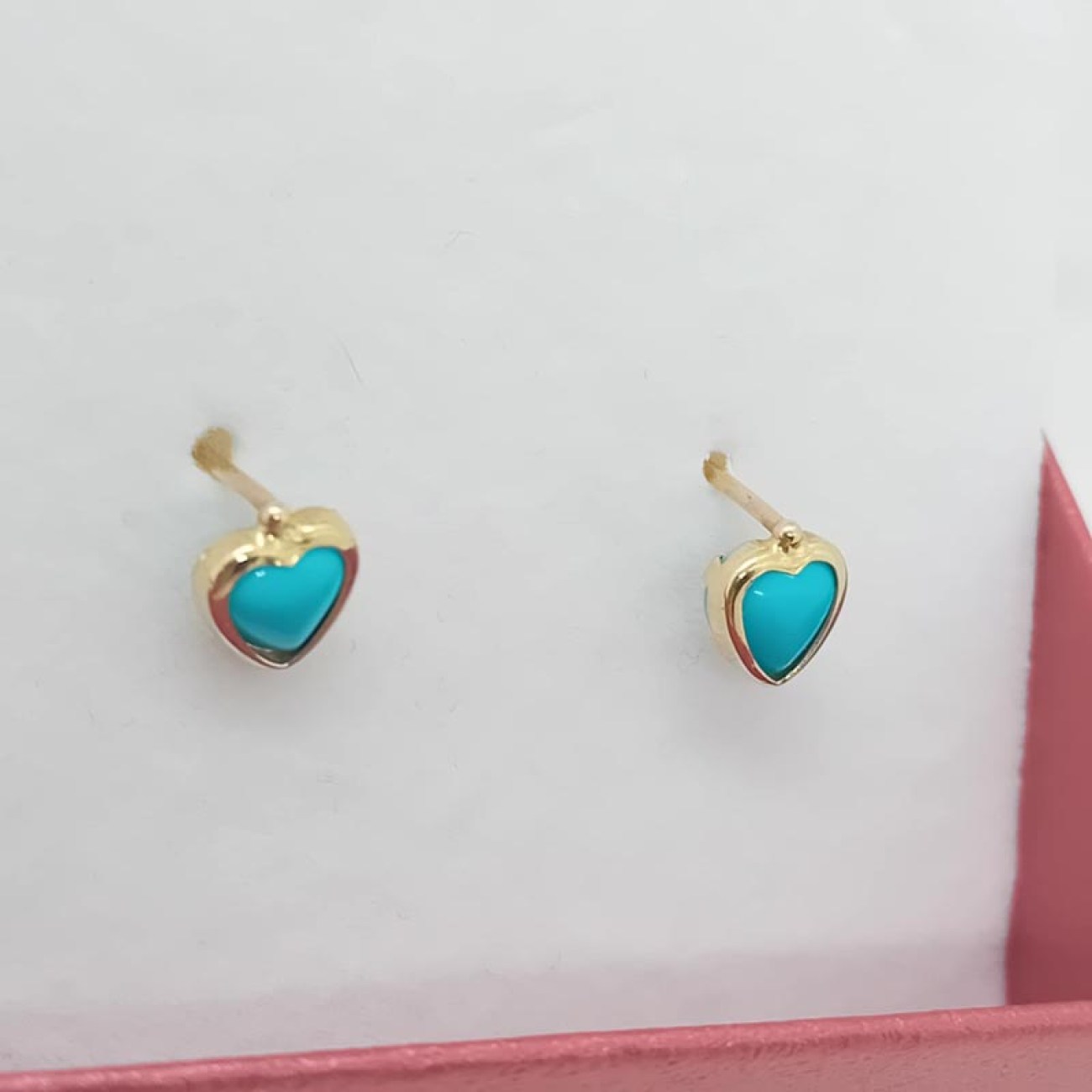 Χρυσά καρφωτά σκουλαρίκια Κ14 τυρκουάζ καρδιές
